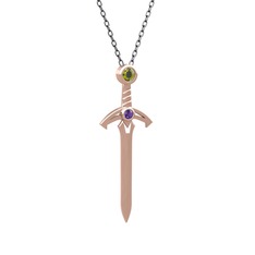 Kılıç Kolye - Peridot ve ametist 18 ayar rose altın kolye (40 cm gümüş rolo zincir) #1ebju5g