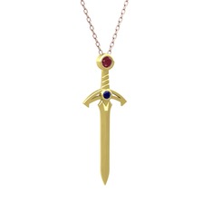 Kılıç Kolye - Kök yakut ve lab safir 14 ayar altın kolye (40 cm rose altın rolo zincir) #1em7qdc
