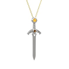 Kılıç Kolye - Sitrin ve dumanlı kuvars 925 ayar gümüş kolye (40 cm altın rolo zincir) #1etfwdd