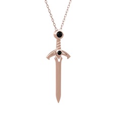 Kılıç Kolye - Siyah zirkon 8 ayar rose altın kolye (40 cm rose altın rolo zincir) #1evensr