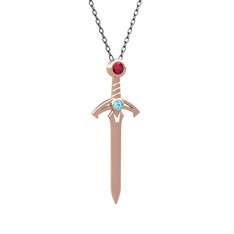 Kılıç Kolye - Rodolit garnet ve akuamarin 925 ayar rose altın kaplama gümüş kolye (40 cm gümüş rolo zincir) #1exu5gc