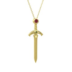 Kılıç Kolye - Kök yakut ve peridot 14 ayar altın kolye (40 cm altın rolo zincir) #1f2ohk2