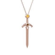 Sitrin ve dumanlı kuvars 925 ayar rose altın kaplama gümüş kolye (40 cm rose altın rolo zincir)