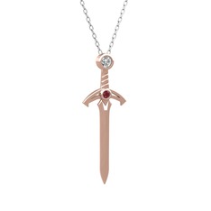 Kılıç Kolye - Pırlanta ve kök yakut 18 ayar rose altın kolye (0.08 karat, 40 cm beyaz altın rolo zincir) #1fdm5v8