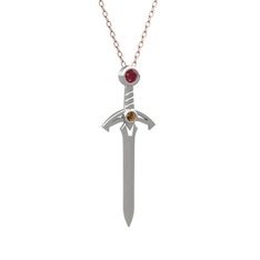 Kılıç Kolye - Kök yakut ve dumanlı kuvars 925 ayar gümüş kolye (40 cm rose altın rolo zincir) #1fhkb40