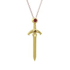 Kılıç Kolye - Kök yakut ve dumanlı kuvars 14 ayar altın kolye (40 cm rose altın rolo zincir) #1fi4hse
