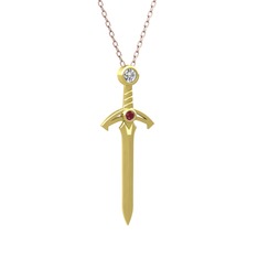 Swarovski ve kök yakut 18 ayar altın kolye (40 cm rose altın rolo zincir)