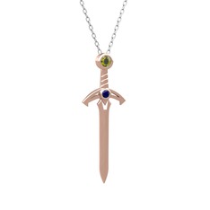 Peridot ve lab safir 8 ayar rose altın kolye (40 cm gümüş rolo zincir)