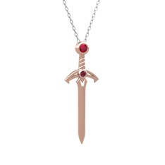 Kılıç Kolye - Rodolit garnet ve kök yakut 8 ayar rose altın kolye (40 cm beyaz altın rolo zincir) #1g4i0k0