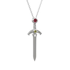 Kılıç Kolye - Kök yakut ve peridot 14 ayar beyaz altın kolye (40 cm beyaz altın rolo zincir) #1g7neo1