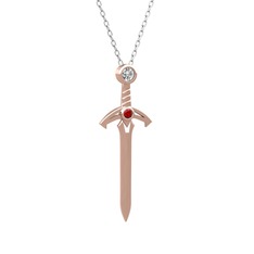 Beyaz zirkon ve garnet 8 ayar rose altın kolye (40 cm beyaz altın rolo zincir)