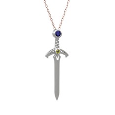 Kılıç Kolye - Lab safir ve peridot 18 ayar beyaz altın kolye (40 cm rose altın rolo zincir) #1ge7kso
