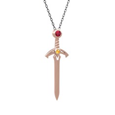 Kılıç Kolye - Rodolit garnet ve sitrin 8 ayar rose altın kolye (40 cm gümüş rolo zincir) #1gh2f6z