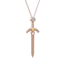 Kılıç Kolye - Pırlanta ve sitrin 8 ayar rose altın kolye (0.08 karat, 40 cm rose altın rolo zincir) #1goaj7j