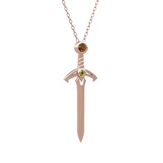 Kılıç Kolye - Dumanlı kuvars ve peridot 14 ayar rose altın kolye (40 cm rose altın rolo zincir) #1gtjg2s