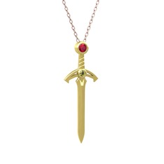 Kılıç Kolye - Rodolit garnet ve peridot 18 ayar altın kolye (40 cm rose altın rolo zincir) #1gvr2z7