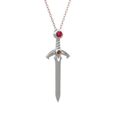 Kılıç Kolye - Rodolit garnet ve dumanlı kuvars 925 ayar gümüş kolye (40 cm rose altın rolo zincir) #1h6di69