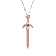 Kılıç Kolye - Pembe kuvars ve ametist 18 ayar rose altın kolye (40 cm rose altın rolo zincir) #1hp8jas