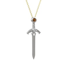 Dumanlı kuvars ve beyaz zirkon 18 ayar beyaz altın kolye (40 cm altın rolo zincir)