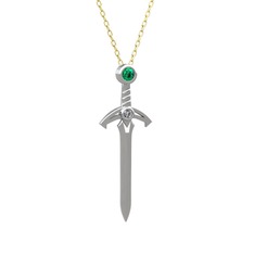 Kılıç Kolye - Yeşil kuvars ve pırlanta 8 ayar beyaz altın kolye (0.036 karat, 40 cm altın rolo zincir) #1hzdahm