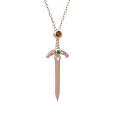 Dumanlı kuvars ve yeşil kuvars 18 ayar rose altın kolye (40 cm gümüş rolo zincir)