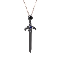 Kılıç Kolye - Siyah zirkon ve lab safir 925 ayar siyah rodyum kaplama gümüş kolye (40 cm gümüş rolo zincir) #1icx470