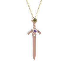 Kılıç Kolye - Peridot ve ametist 14 ayar rose altın kolye (40 cm altın rolo zincir) #1id7dco