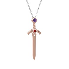 Kılıç Kolye - Ametist ve garnet 14 ayar rose altın kolye (40 cm beyaz altın rolo zincir) #1iex0d1
