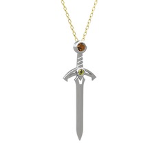 Kılıç Kolye - Dumanlı kuvars ve peridot 14 ayar beyaz altın kolye (40 cm altın rolo zincir) #1imwms5