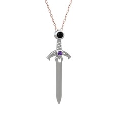 Kılıç Kolye - Siyah zirkon ve ametist 14 ayar beyaz altın kolye (40 cm rose altın rolo zincir) #1ir7gf3