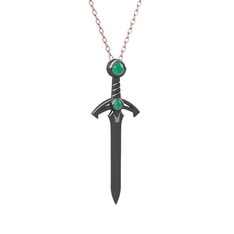 Kılıç Kolye - Kök zümrüt 925 ayar siyah rodyum kaplama gümüş kolye (40 cm gümüş rolo zincir) #1isuuf1