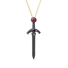 Rodolit garnet ve siyah zirkon 925 ayar siyah rodyum kaplama gümüş kolye (40 cm altın rolo zincir)