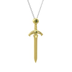 Kılıç Kolye - Peridot 14 ayar altın kolye (40 cm gümüş rolo zincir) #1j8rueb