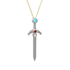 Akuamarin ve garnet 8 ayar beyaz altın kolye (40 cm gümüş rolo zincir)