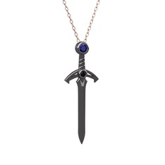 Kılıç Kolye - Lab safir ve siyah zirkon 925 ayar siyah rodyum kaplama gümüş kolye (40 cm rose altın rolo zincir) #1jenouf