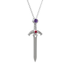 Ametist ve rodolit garnet 8 ayar beyaz altın kolye (40 cm beyaz altın rolo zincir)