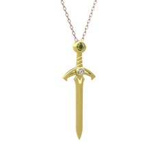 Kılıç Kolye - Peridot ve swarovski 18 ayar altın kolye (40 cm gümüş rolo zincir) #1jmzb8c