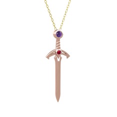 Kılıç Kolye - Ametist ve rodolit garnet 925 ayar rose altın kaplama gümüş kolye (40 cm altın rolo zincir) #1jw11di