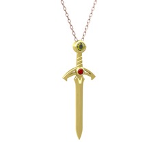 Peridot ve garnet 18 ayar altın kolye (40 cm gümüş rolo zincir)