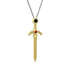Siyah zirkon ve garnet 18 ayar altın kolye (40 cm gümüş rolo zincir)