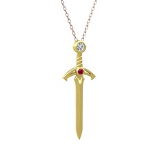 Pırlanta ve rodolit garnet 8 ayar altın kolye (0.08 karat, 40 cm rose altın rolo zincir)