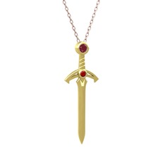 Kılıç Kolye - Kök yakut ve garnet 8 ayar altın kolye (40 cm rose altın rolo zincir) #1k55y8f