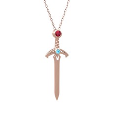 Kılıç Kolye - Rodolit garnet ve akuamarin 8 ayar rose altın kolye (40 cm rose altın rolo zincir) #1kbese6