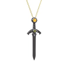 Kılıç Kolye - Sitrin ve peridot 925 ayar siyah rodyum kaplama gümüş kolye (40 cm altın rolo zincir) #1kejeh6