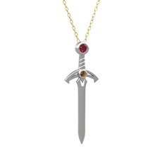 Kılıç Kolye - Kök yakut ve dumanlı kuvars 925 ayar gümüş kolye (40 cm altın rolo zincir) #1klfgv1
