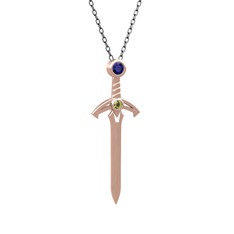 Kılıç Kolye - Lab safir ve peridot 18 ayar rose altın kolye (40 cm gümüş rolo zincir) #1kn7d9d
