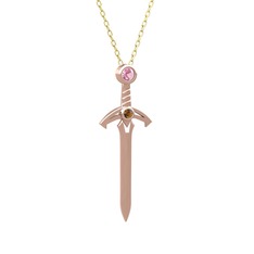 Kılıç Kolye - Pembe kuvars ve dumanlı kuvars 925 ayar rose altın kaplama gümüş kolye (40 cm altın rolo zincir) #1ksj8zw
