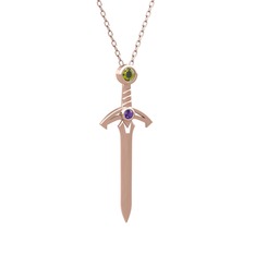Kılıç Kolye - Peridot ve ametist 14 ayar rose altın kolye (40 cm rose altın rolo zincir) #1ktvja2