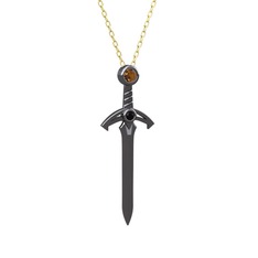 Dumanlı kuvars ve siyah zirkon 925 ayar siyah rodyum kaplama gümüş kolye (40 cm altın rolo zincir)