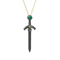 Kılıç Kolye - Yeşil kuvars ve peridot 925 ayar siyah rodyum kaplama gümüş kolye (40 cm altın rolo zincir) #1kwpaaw